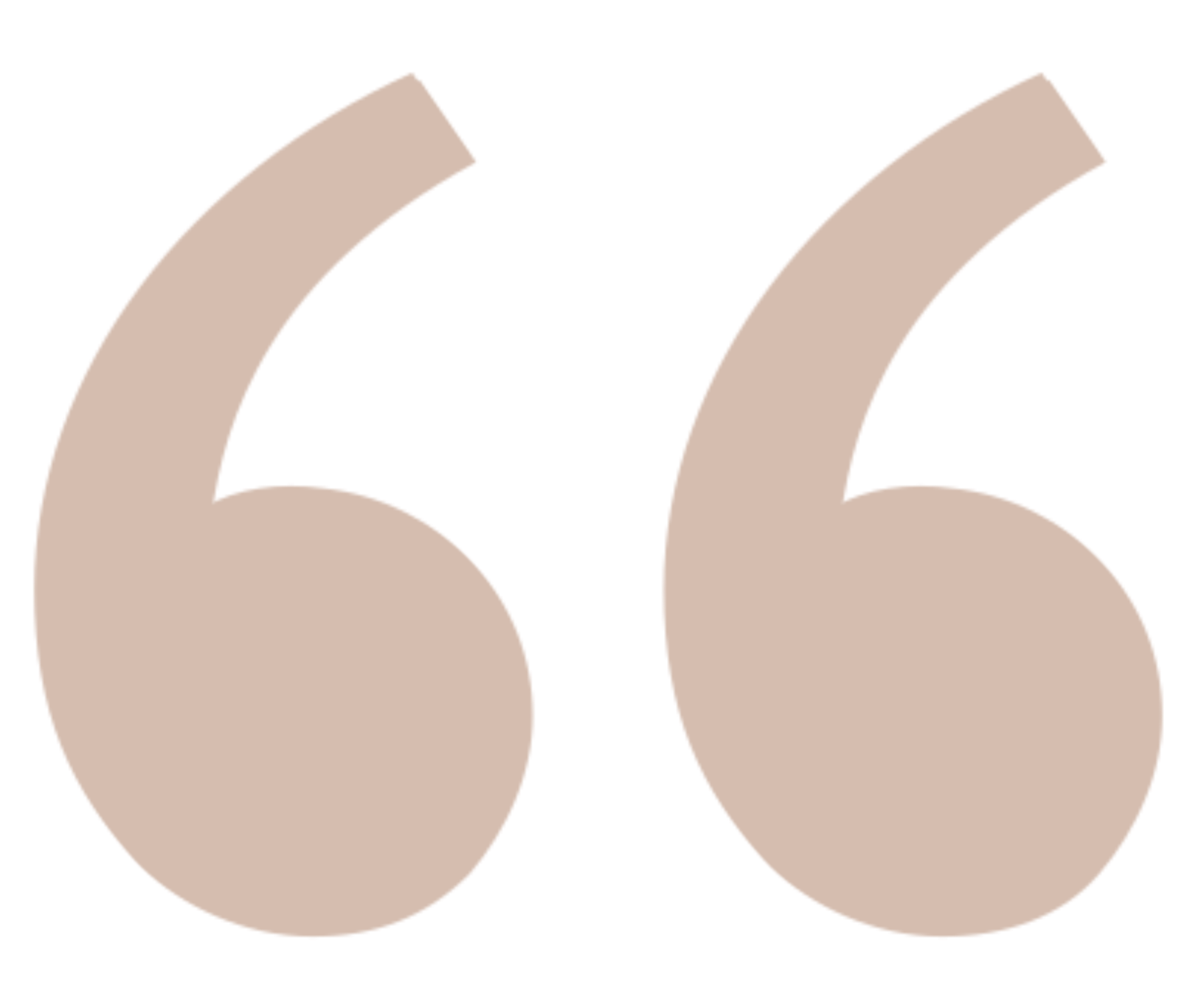 A large beige quotation mark symbol on a white background.